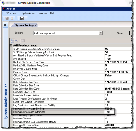 Location of maximum finalization in minutes.